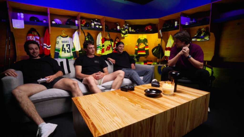 GenjiTalkGames - NHL 25 cover athletes Jack Hughes, Quinn Hughes, Luke Hughes team up for a 2v2 game on PlayStation 5 and Xbox Series X. Nasher joins in on the fun. Watch the action-packed gameplay. NHL 25 Nasher Jack Hughes brothers Hockey