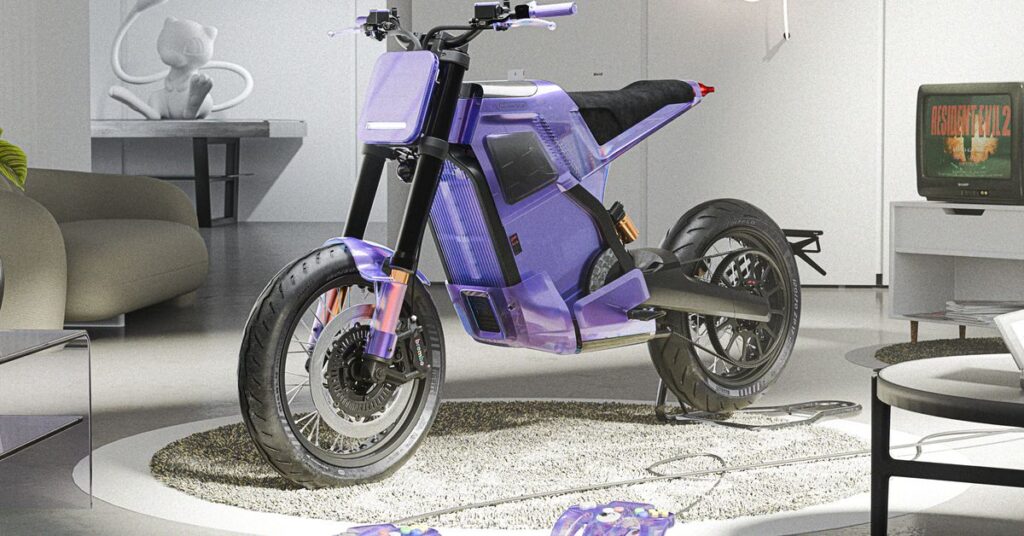 GenjiTalkGames - Dab Motors' new electric motorcycle, the Dab 1a, gets a Game Boy Color makeover. The bike features a transparent purple body, custom handlebars, and a vintage Game Boy cartridge start key. Only 400 units will be made. ElectricMotorcycle DabMotors GameBoyColor