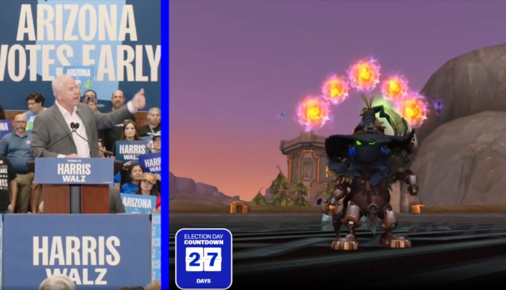 GenjiTalkGames - Tim Walz's Arizona rally was broadcast on Twitch with a twist - live World of Warcraft gameplay and commentary by streamer Preheat. Politics meets gaming. PoliticsMeetsGaming WorldofWarcraft TimWalz