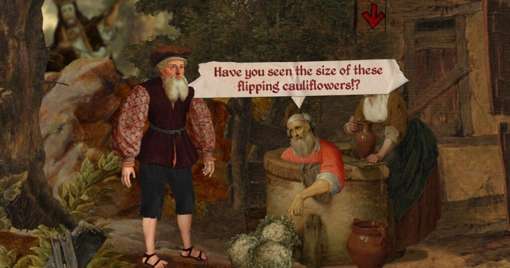 GenjiTalkGames - Death of the Reprobate is a hilarious adventure game with a unique art style inspired by Renaissance paintings. Play as Malcolm the Shit and help villagers with wacky quests! #AdventureGame #ArtHistory #FunnyGames