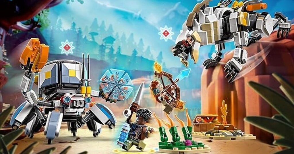 GenjiTalkGames - New Lego Horizon Forbidden West set: Aloy & Varl battle Shell-Walker & Sawtooth! 768 pieces, pre-order now for March 1st release. £39.99. #LegoHorizon #HorizonForbiddenWest #Lego